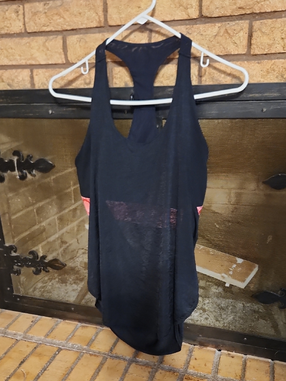 Fabletics Black Racerback Tank with Pink Side Panels